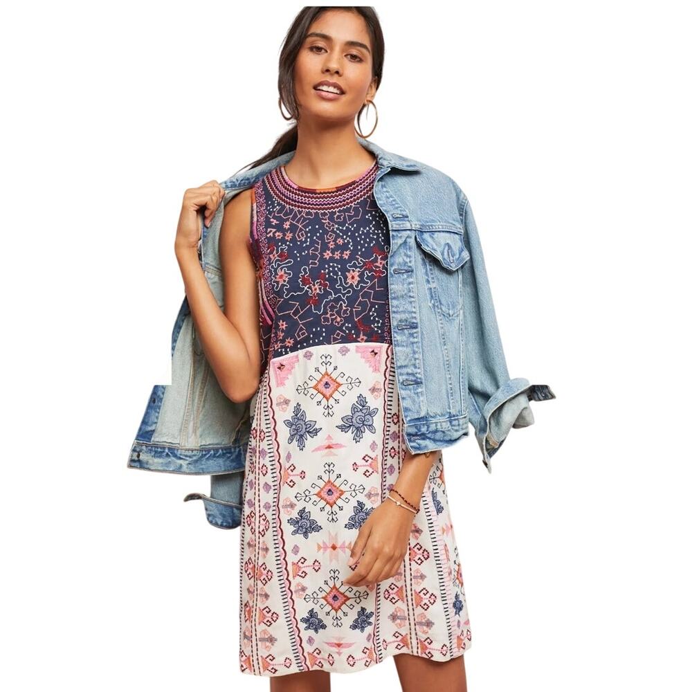 Anthropologie Akeimi + Kin Women's Embroidered Colorblocked Dress SZ 6